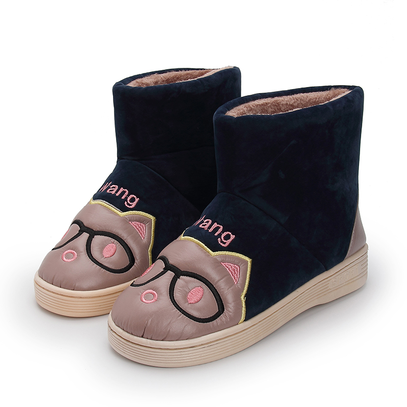 情侣冬季韩版学生棉靴加绒保暖雪地靴短筒卡通短靴防滑棉靴男女靴