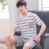 Trai đồ ngủ mùa hè phần mỏng cotton ngắn tay nam phù hợp với thanh niên sinh viên Hàn Quốc phiên bản của giản dị kích thước lớn dịch vụ nhà mùa hè pijama nam Nam giới