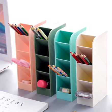 斜插式磨砂笔筒办公桌面收纳盒书桌文具置物架透明化妆刷收纳筒