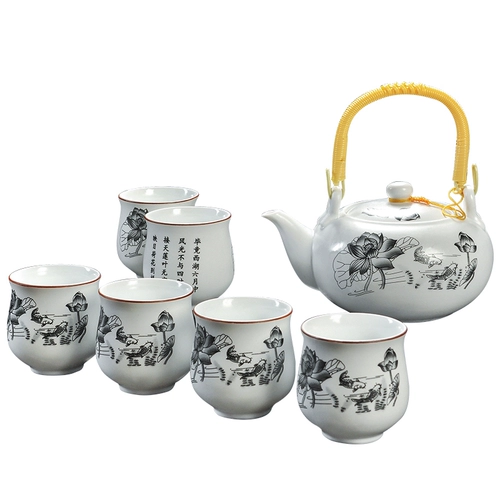 Глина, чайный сервиз, большой комплект, вместительная и большая чашка, заварочный чайник, простой и элегантный дизайн