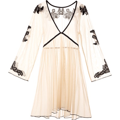 BOTHYOUNG春款睡衣女2018新款超薄款网纱透气睡袍透明蕾丝家居服-淘宝网