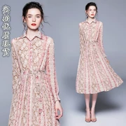 Tong Enou hàng dài ngoại quốc xếp li váy dài 2019 phụ nữ mới rất đẹp eo thon giảm béo voan cổ tích - váy đầm