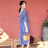 Синее цветное длинное платье, летняя юбка, элегантный ремень, с открытой спиной, свободный крой, французский стиль, V-образный вырез