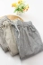Bông và vải lanh chín quần phụ nữ lỏng lẻo lanh bông mùa hè mới sọc chân quần âu đàn hồi eo Hàn Quốc phiên bản của quần harem quần ống suông nữ Quần Harem