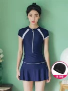 Áo tắm nữ váy liền thân retro rộng ba mảnh Hàn Quốc cỡ lớn nửa tay áo cô gái chia nhỏ thể thao Hàn Quốc - Bộ đồ bơi hai mảnh