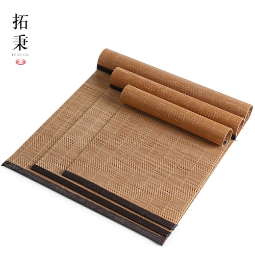 Чайный сиденье бамбуковый коврик, водонепроницаемый чайный коврик, бамбуковый занавес с флагом китайский стиль дзен чайная чайная тарелка изоляция чай