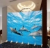 3D Dolphin Stereo Marine Aquarium Nhà hàng Trang trí hiên nhà Màn hình phân vùng vải di động - Màn hình / Cửa sổ vách trang trí phòng khách Màn hình / Cửa sổ