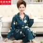 Bộ đồ ngủ phụ nữ mùa xuân và mùa thu cotton thuần khiết dài tay bà mẹ trung niên áo nịt bông mỏng áo nịt phục vụ ở nhà cho phụ nữ trung niên quần ống suông cho tuổi trung niên