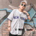 Hàn quốc phiên bản của BF gió ngắn tay đồng phục bóng chày cardigan t-shirt top loose dài hip hop hip-hop hiphop nam giới và phụ nữ mùa hè Đồng phục bóng chày