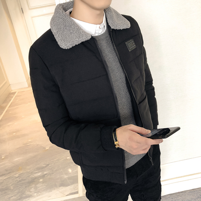 Của nam giới cotton mùa đông 2017 mới lamb fur collar dày bông quần áo Hàn Quốc phiên bản của xu hướng của thanh niên slim bông áo khoác áo khoác nam đẹp Bông