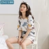 Jing Yun nữ đồ ngủ mùa hè lỏng đơn giản dịch vụ nhà cotton giản dị ngắn tay phù hợp với thời trang quần áo cotton nhà quan ao ngu cho nguoi cao tuoi Giống cái