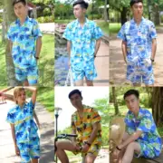 Hawaii áo sơ mi ngắn tay của nam giới beachwear nam bộ dừa áo của phụ nữ in vài mặt trời quần áo bảo vệ đảo Hải Nam quần áo
