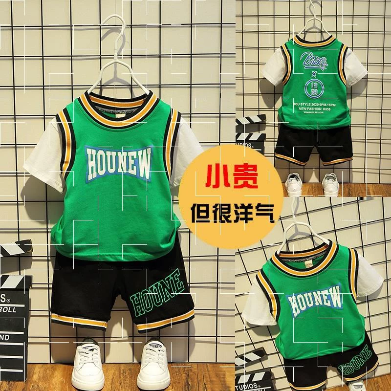 Bé trai đồng phục bóng rổ phù hợp với phong cách nước ngoài 2020 quần áo mùa hè cậu bé quần áo nhanh khô bé đẹp trai hai mảnh thể thao trẻ em triều - Phù hợp với trẻ em
