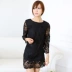 Mát gamma new solid màu khí ren móc hoa hollow vòng cổ dress 1401 đầm xinh Sản phẩm HOT