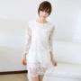 Mát gamma new solid màu khí ren móc hoa hollow vòng cổ dress 1401 đầm xinh