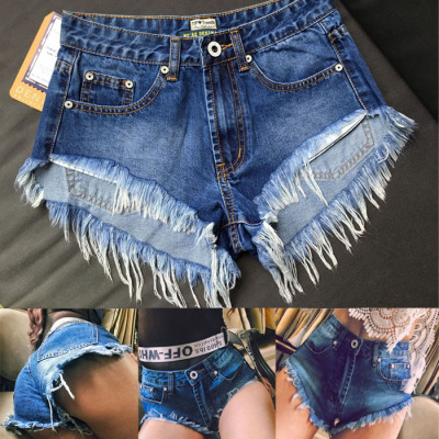 ZZ骨ZZ欧美性感复古做旧高腰超显腿长毛边高衩牛仔短裤-淘宝网