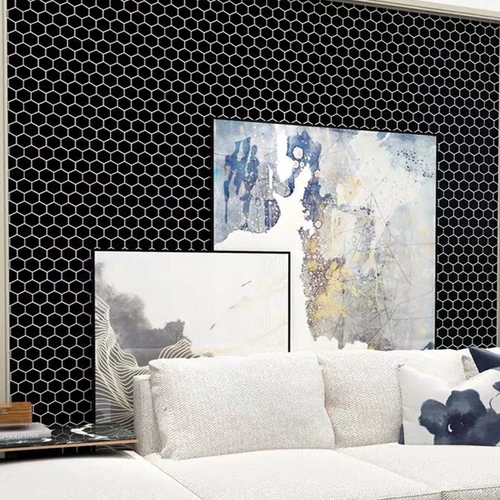 Маленькая гексагональная мозаичная плитка керамическая шестиугольная северная ванная комната для ванной комнаты, анти -слава, черно -белая серая