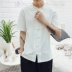 Trung quốc phong cách đàn ông của mùa hè Trung Quốc linen linen dress kích thước lớn bông và vải lanh ngắn tay áo sơ mi nam của đĩa khóa quốc gia retro quần áo quần áo thể thao nam Trang phục dân tộc