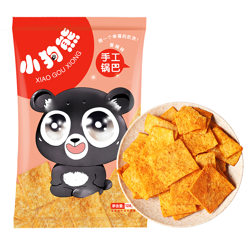 小狗熊休闲手工锅巴128g*3特产小吃零食品网红麻辣味安徽老灶歪薯