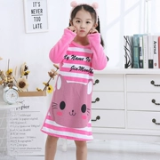 Mùa thu và mùa đông trẻ em váy ngủ cô gái nhỏ flannel dễ thương lông cừu san hô trẻ em lớn đồ ngủ