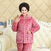 Mùa đông phụ nữ trung niên mẹ flannel quilted bộ đồ ngủ độn cộng với phân bón XL áo bông cũ