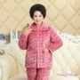 Mùa đông phụ nữ trung niên mẹ flannel quilted bộ đồ ngủ độn cộng với phân bón XL áo bông cũ bộ đồ ngủ
