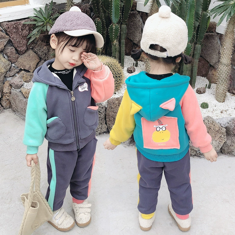 Quần áo bé gái mùa thu 2019 mới cho bé gái mùa thu và mùa đông phong cách nước ngoài Trẻ sơ sinh Hàn Quốc cộng với áo len nhung phù hợp với bé - Phù hợp với trẻ em