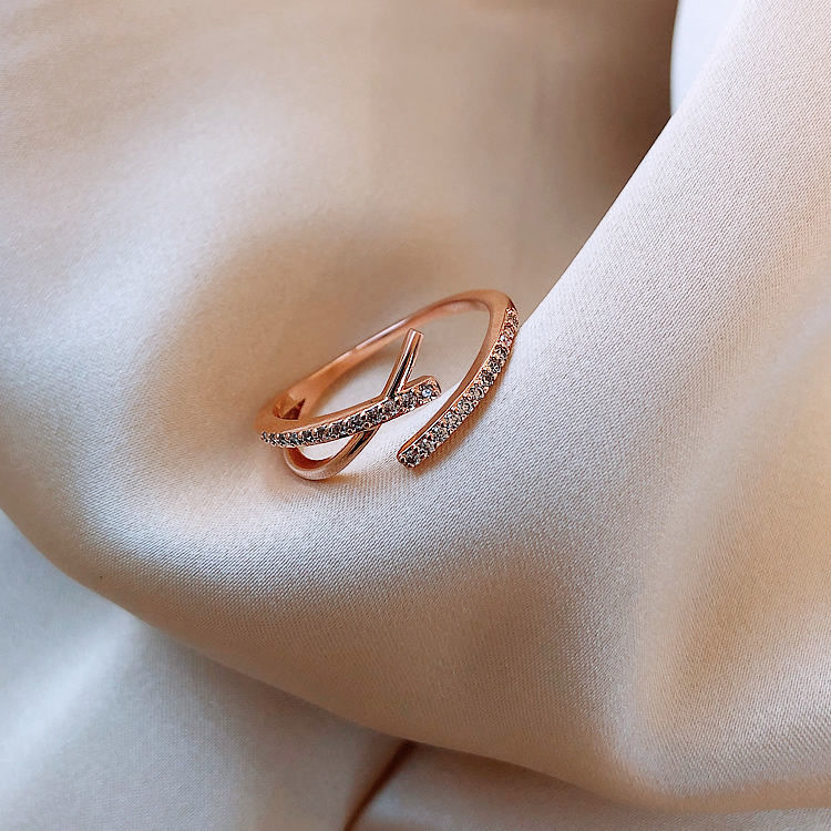 Irregular Cross Rose Goldma'am Opening Ring female fashion personality ins tide index finger ring Cold wind solar system Light luxury Internet celebrity Prime circle Abstain