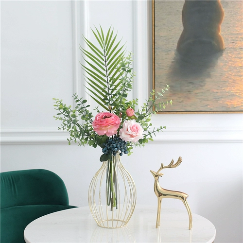 Ins шелковый цветок пластиковый цветочный букет украшение железная металлическая ваза для входа в спальню украшение журнального столика цветочное украшение