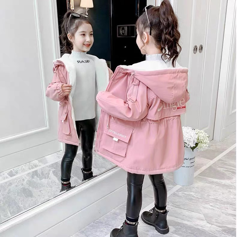 女童外套秋鼕2022年鼕季新款兒童棉衣女孩洋氣鼕裝加絨加厚派克服
