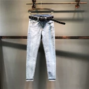 Quần jeans sáng màu dài eo cao 2019 mới xuân hè thu đông phiên bản Hàn Quốc của quần skinny bó sát chân xanh. - Quần jean