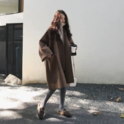 Áo khoác nữ phổ biến 2018 nam ngắn mới qua đầu gối Sen áo choàng mỏng phần áo len hai mặt mùa thu