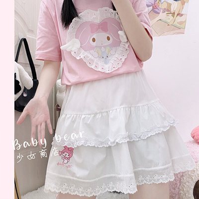 taobao agent Genuine cute Japanese soft cotton lace short sleeve T-shirt, lace dress, with short sleeve