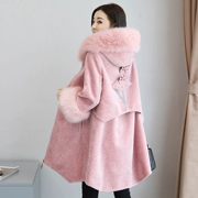 Cừu xén lông áo khoác nữ phần dài 2018 mùa đông mới Haining fox fur trùm đầu một chiếc áo khoác len nữ