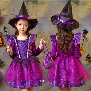 Halloween children's costume girls long-sleeved little witch dress witch Snow White dress girl elf masquerade