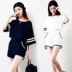 Đồ ngủ nữ mùa hè ngắn tay Hàn Quốc dễ thương cô gái phù hợp với quần short mùa hè có thể được đeo bên ngoài chạy giải trí lỏng dịch vụ nhà đồ ngủ thu đông ấm áp Bên ngoài ăn mặc