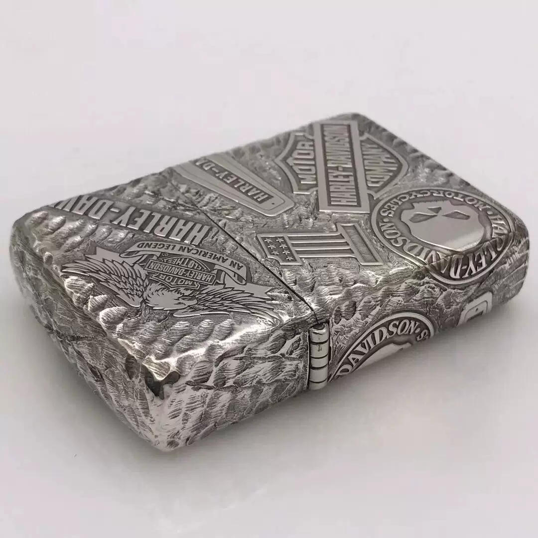 Zippo стерлинговое серебро скульптура Harley 11 глав пять - шестигранная ретро резьба ветроустойчивая Harley череп броня орел зажигалка