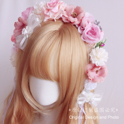 taobao agent Mori Lolita Fairy Drifting Flower Handing Hoop Flower Ring Lo Niang KC Headpowers Nets Bows