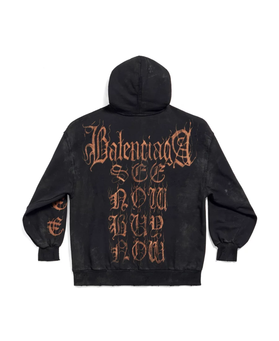 Покупка Balenciaga 23Fw Balenciaga 3B Sanskrit огненные буквы грязь окрашенный молния свитер худи