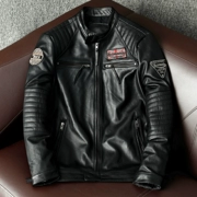 Áo khoác da bò lớp đầu tiên dành cho nam giới của Harley Châu Âu và Mỹ, áo khoác da mỏng có cổ đứng, quần áo xe máy hợp thời trang