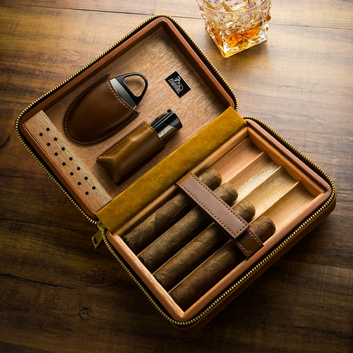 LUBINSKI Увлажняющий портсигар, банка для хранения, ножницы, зажигалка, комплект, из натуральной кожи