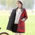 2018 mùa đông mới đại học gió cô gái đầm dài đỏ đỏ trùm đầu áo len len áo khoác học sinh - Áo khoác dài