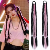 Парик, хвостик, черные розовые дреды с косичкой для плетения волос, наращивание волос