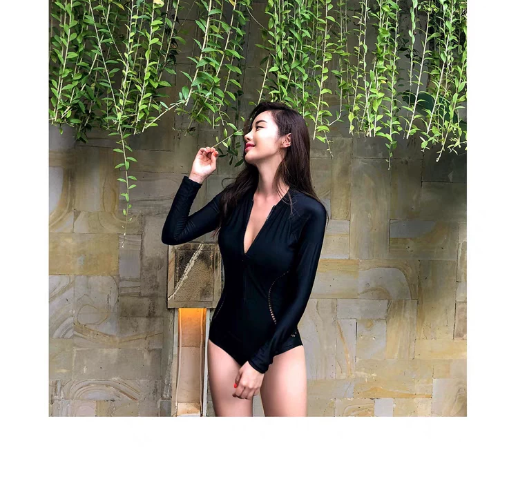 Фирменный купальник/ swimwear, черный комбинезон для студентов, с длинным рукавом