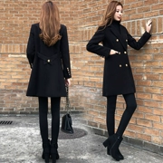 Áo khoác len nữ mùa hè 2019 phiên bản Hàn Quốc mới của Nizi áo dài phần đen cá tính eo thon quần áo nữ - Áo Hàn Quốc