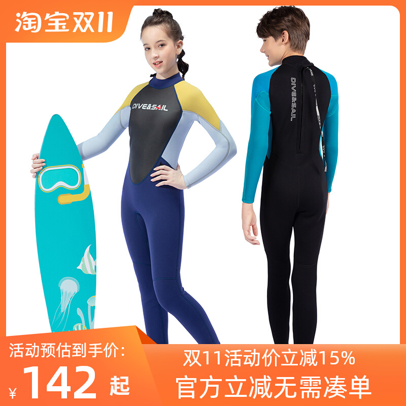 Children's Warm Swimsuit Juvenile Diving Suit Long-sleeved Thermal Insulation One-piece Wet Clothes Thickened Winter Swimsuit for Middle and Big Children