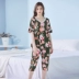 Bộ đồ ngủ Qirui Modal dành cho nữ ngắn tay áo cắt quần Bộ mùa hè ren mỏng cổ chữ V Đồ mặc nhà thoáng khí - Bộ Pajama