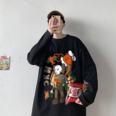 秋季長袖t恤男卡通潮牌寬鬆體恤衫港風日系帥氣打底