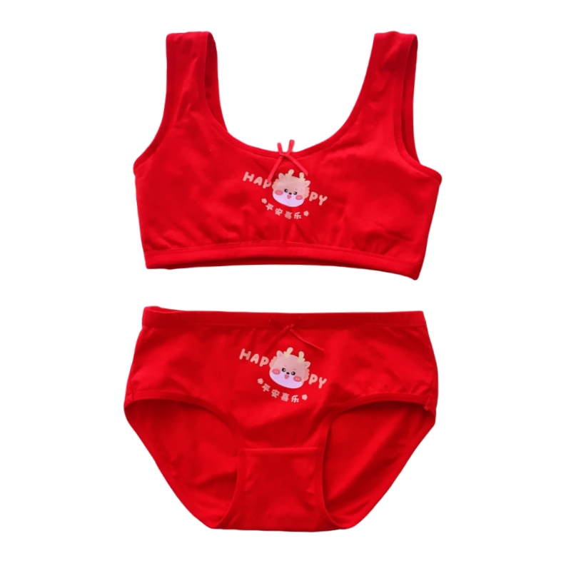 Girls' Benmingnian Red Underwear suit 2024 Dragon Year Girls' Red Underwear 12-Year-Old Pure Cotton Developmental Boxer Shorts