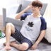 Đồ ngủ ngắn tay mùa hè nam cotton nửa tay 300 kg rộng thêm cỡ lớn 250 kg cỡ lớn nam phục vụ nhà 5L - Pyjama áo phong cotton nam Pyjama